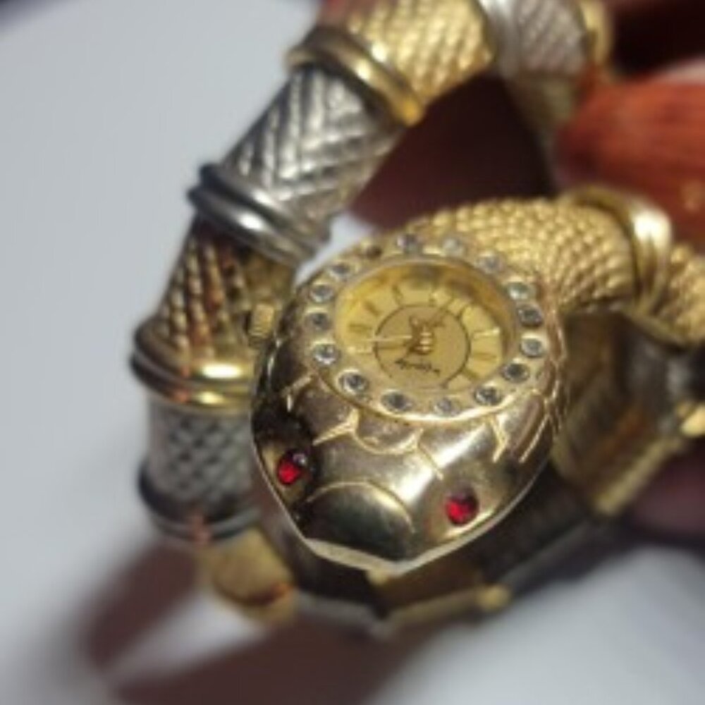 Vintage Infinity Quartz Snake Watch – Silver & Gold Tone, Wrap-Around
